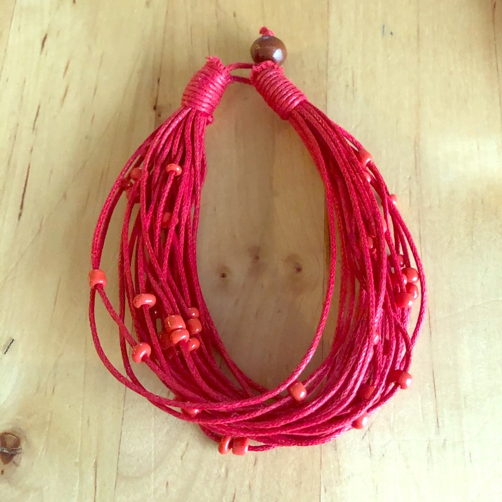 Red Cotton Glass Bead Bracelet ❤️ Fair Trade ❤️ - Picture 2 of 8